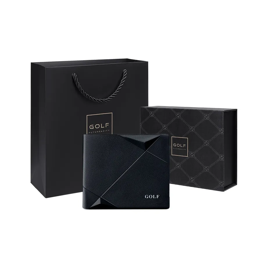 GOLF Top Grain Cow Leather Wallet Small Size Men's Black