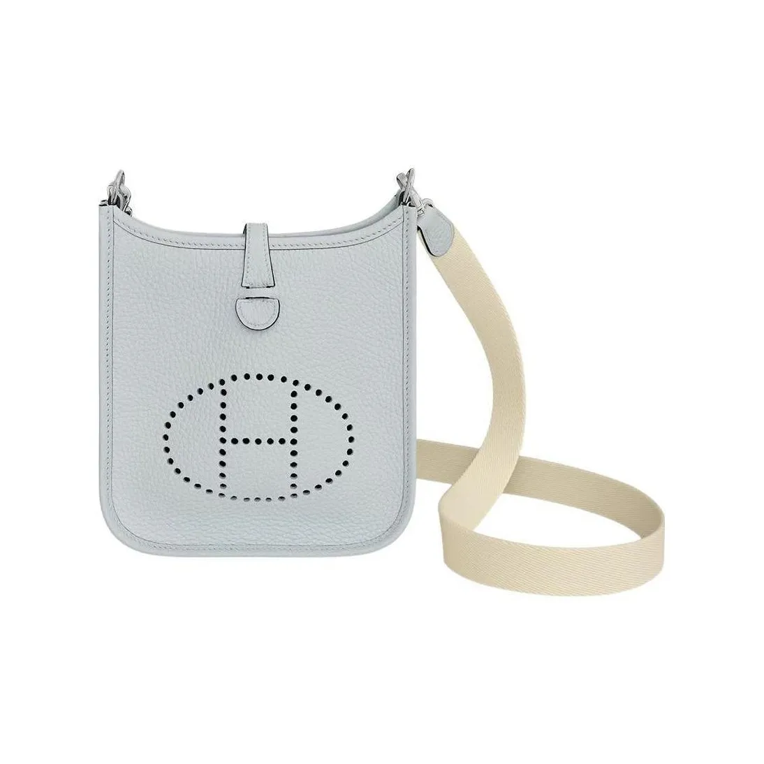 HERMES Evelyne Clemence Cow Leather Crossbody Bag, Shoulder Bag Mini Women's Light Blue/Cream White
