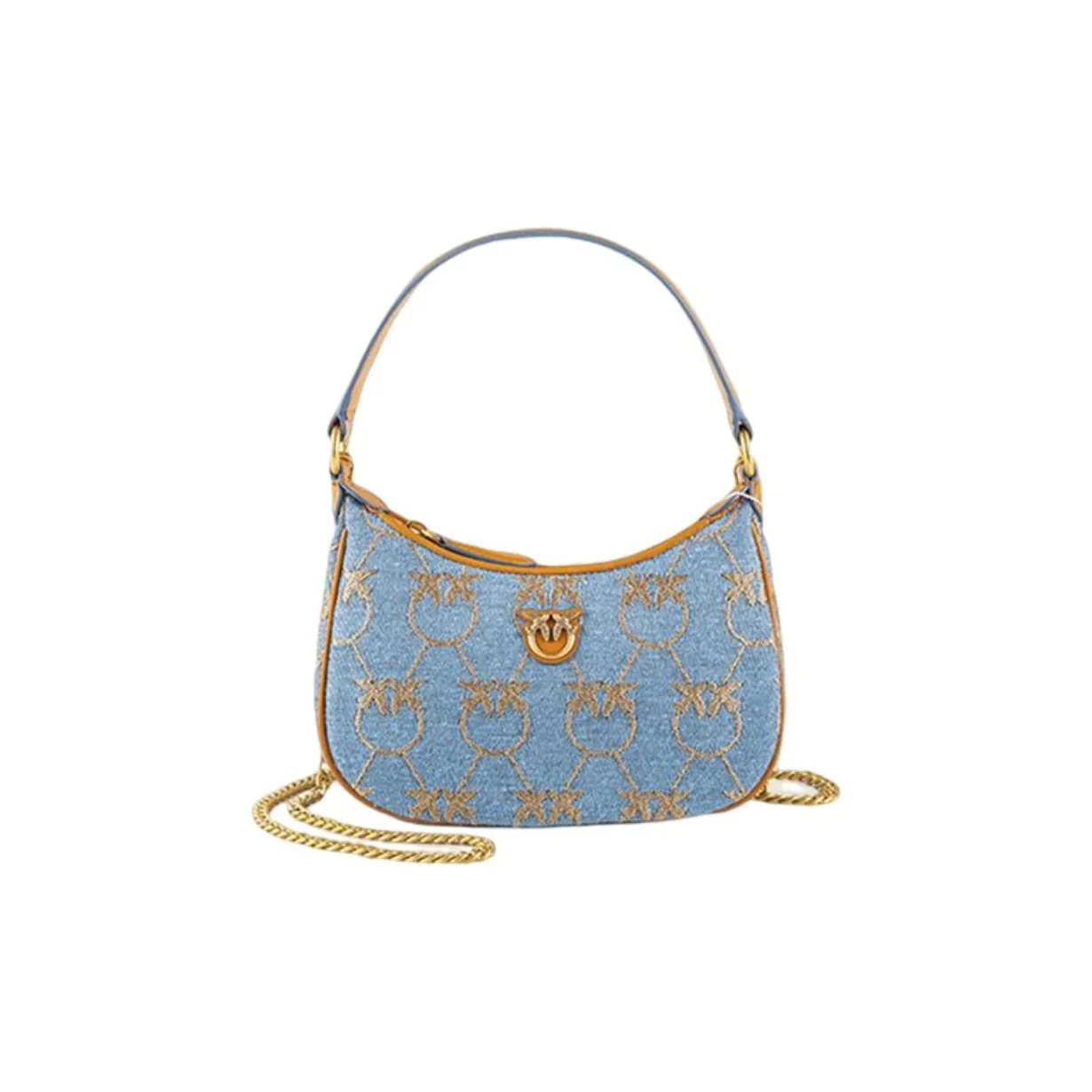 PINKO Half Moon Series Denim Shoulder Bag, Chain Bag, Pochette, Handbag, Crossbody Bag Women's Marine Blue