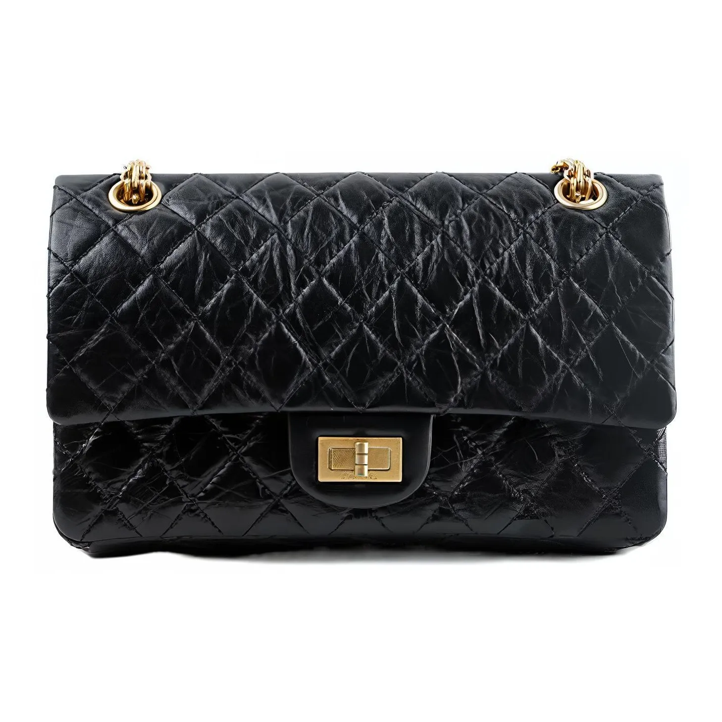 CHANEL 2.55 Interlocking Vintage Calfskin With Metal Accents Crossbody Bags Shoulder Bags Medium Size Women's Black