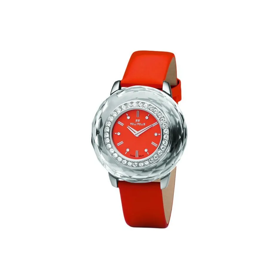 Folli Follie Wrist Watch Automatic Mechanical Movement Leather Strap 40mm Orange Watch Dial Women's Watch