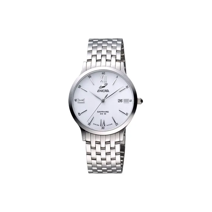 ENICAR Кварцевый механизм Унисекс Часы 37 мм Белый циферблат Корпус из нержавеющей стали Ремешок из нержавеющей стали