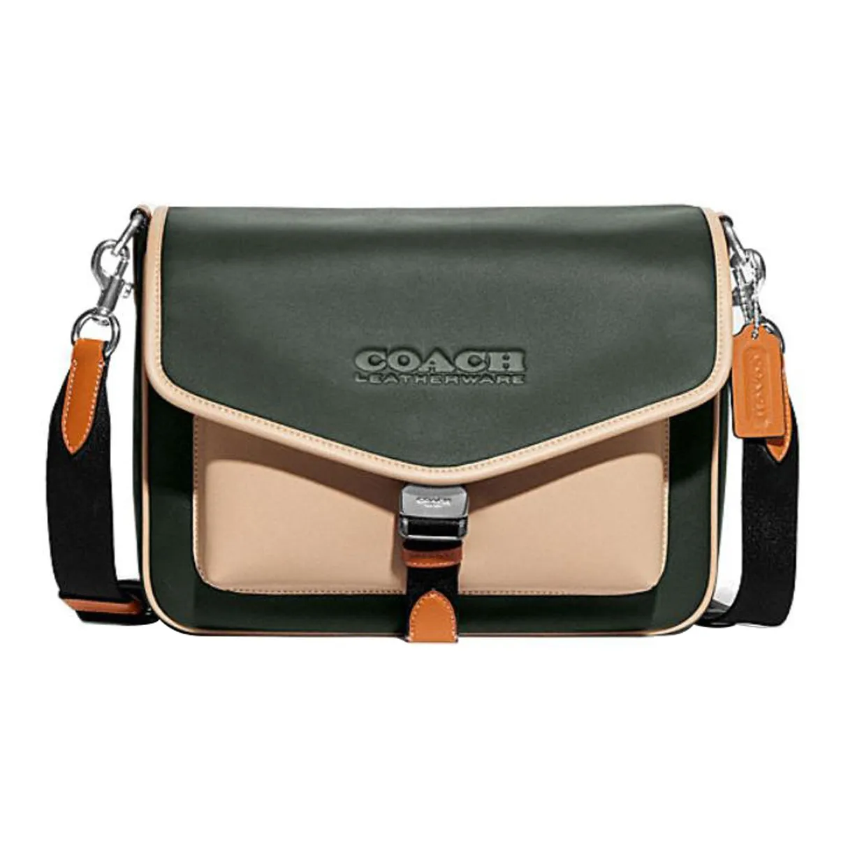 COACH Charter Коровья кожа Конверт Сумка через плечо Большая Женская Зеленая и Бежевая