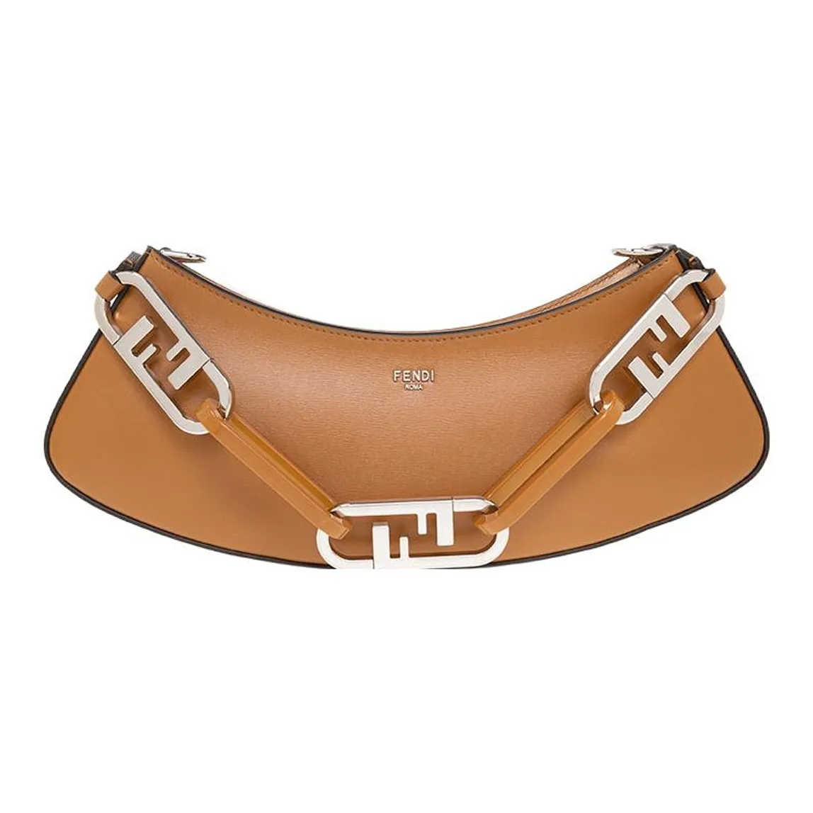 FENDI O'Lock Swing Cow Leather Handheld Handbag, Shoulder Bag Women's Brown
