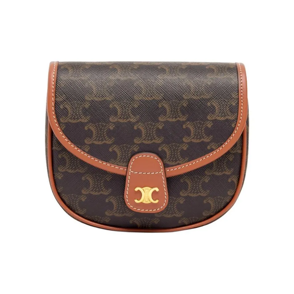 CELINE Besace Arc De Triomphe Cow Leather Binding Shoulder Bag Crossbody Bag Mini Women's Tawny