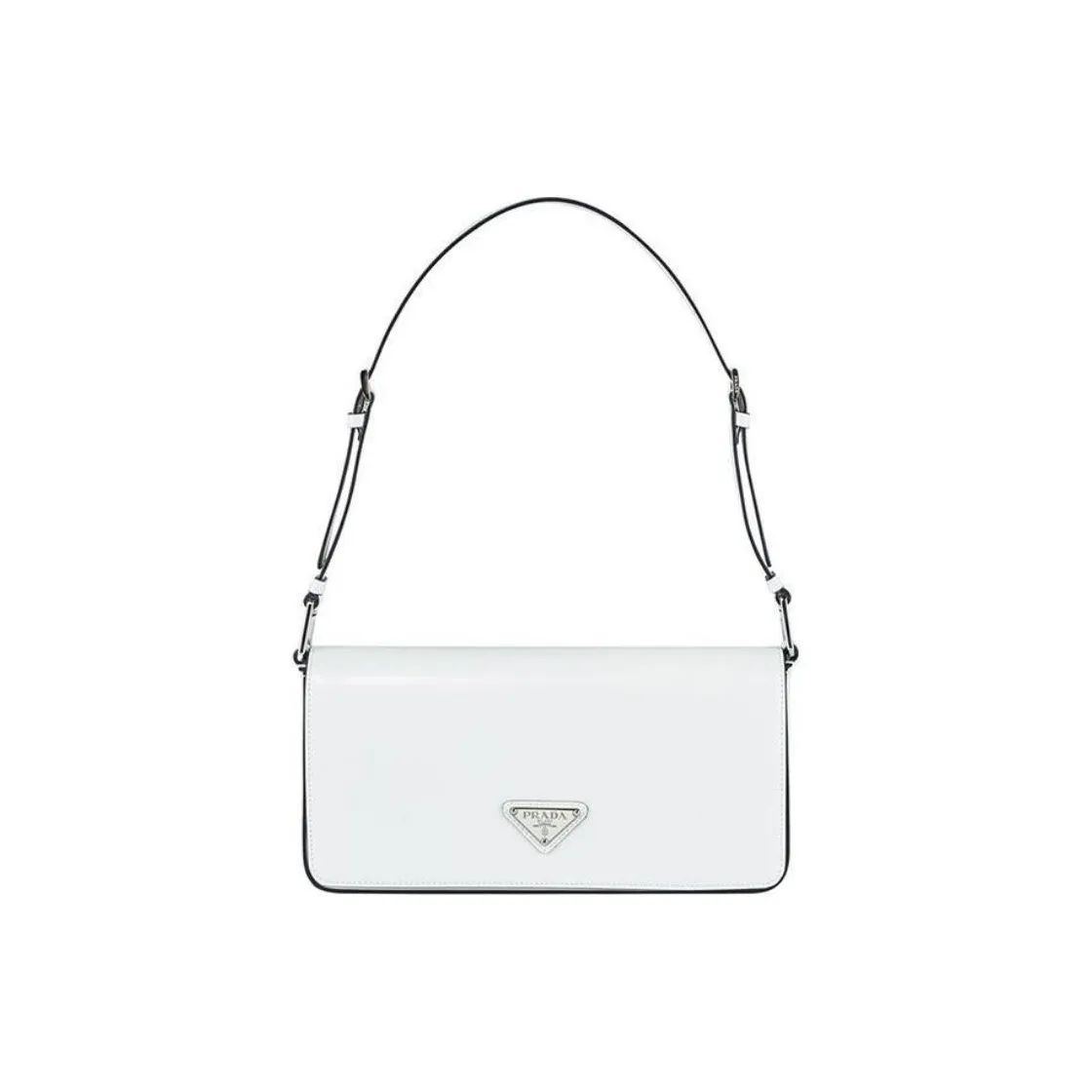 PRADA Shiny Leather Portable Crossbody Bag, Shoulder Bag Women's White
