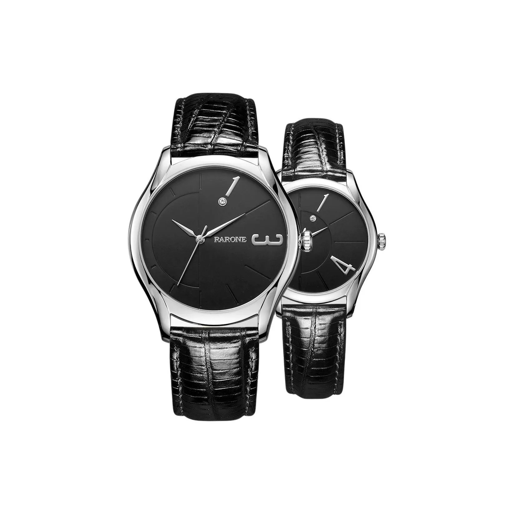 RARONE Коллекция для пар Lifetime Love's Promise Кварцевый механизм Естественная кожа Ремешок Часы Унисекс Черный циферблат