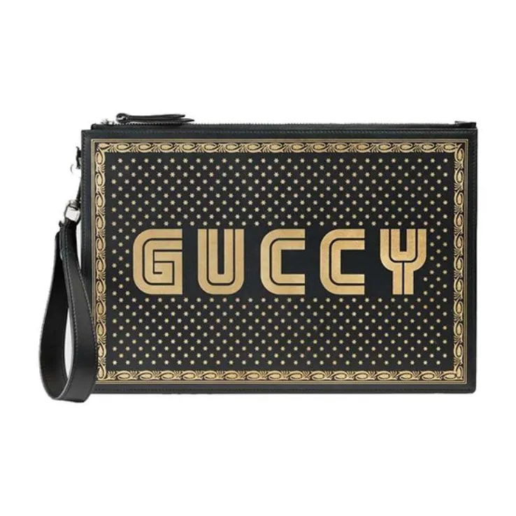 GUCCI Leather Clutch Wallet Unisex Black