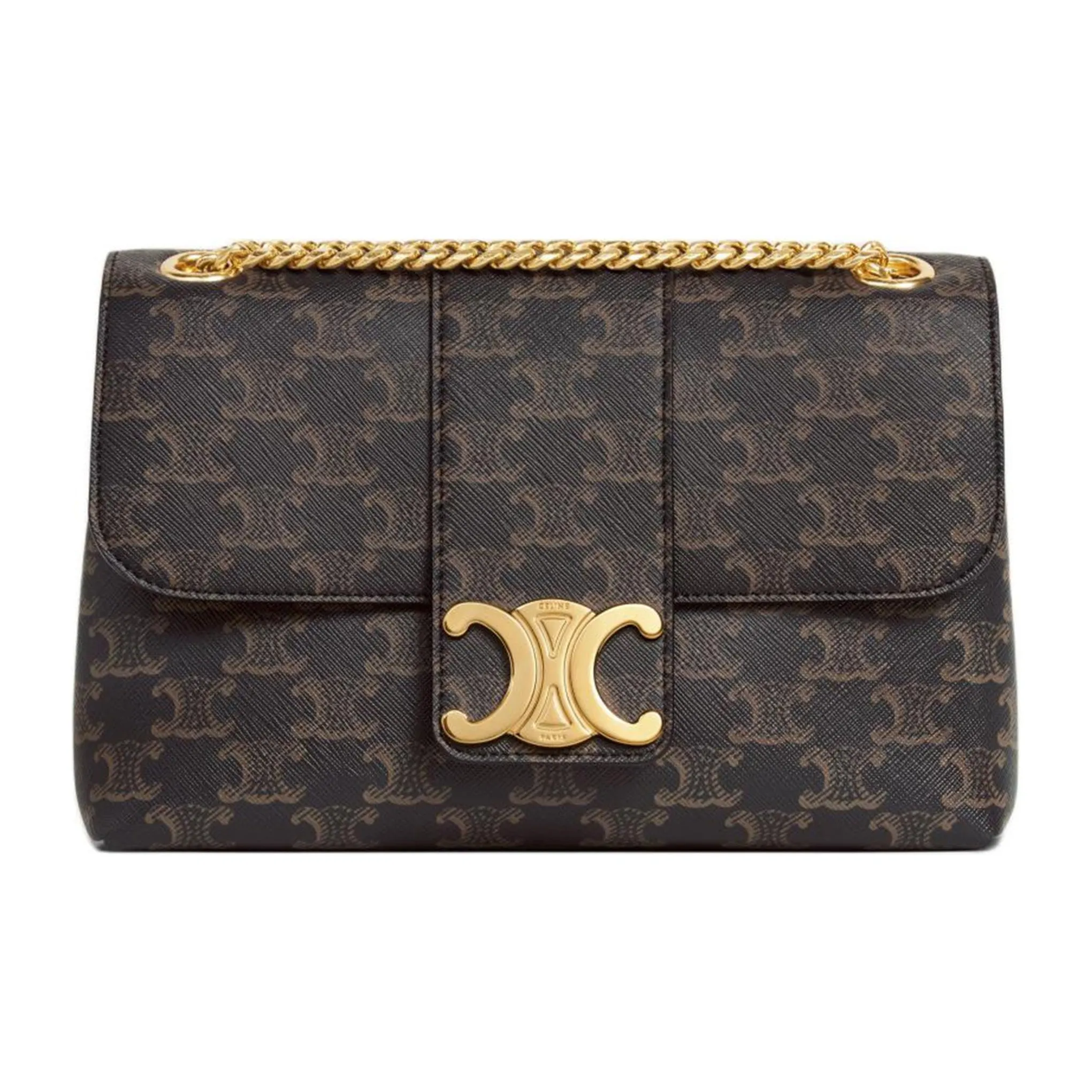 CELINE Cow Leather Handbag Shoulder Bag Women's Tawny