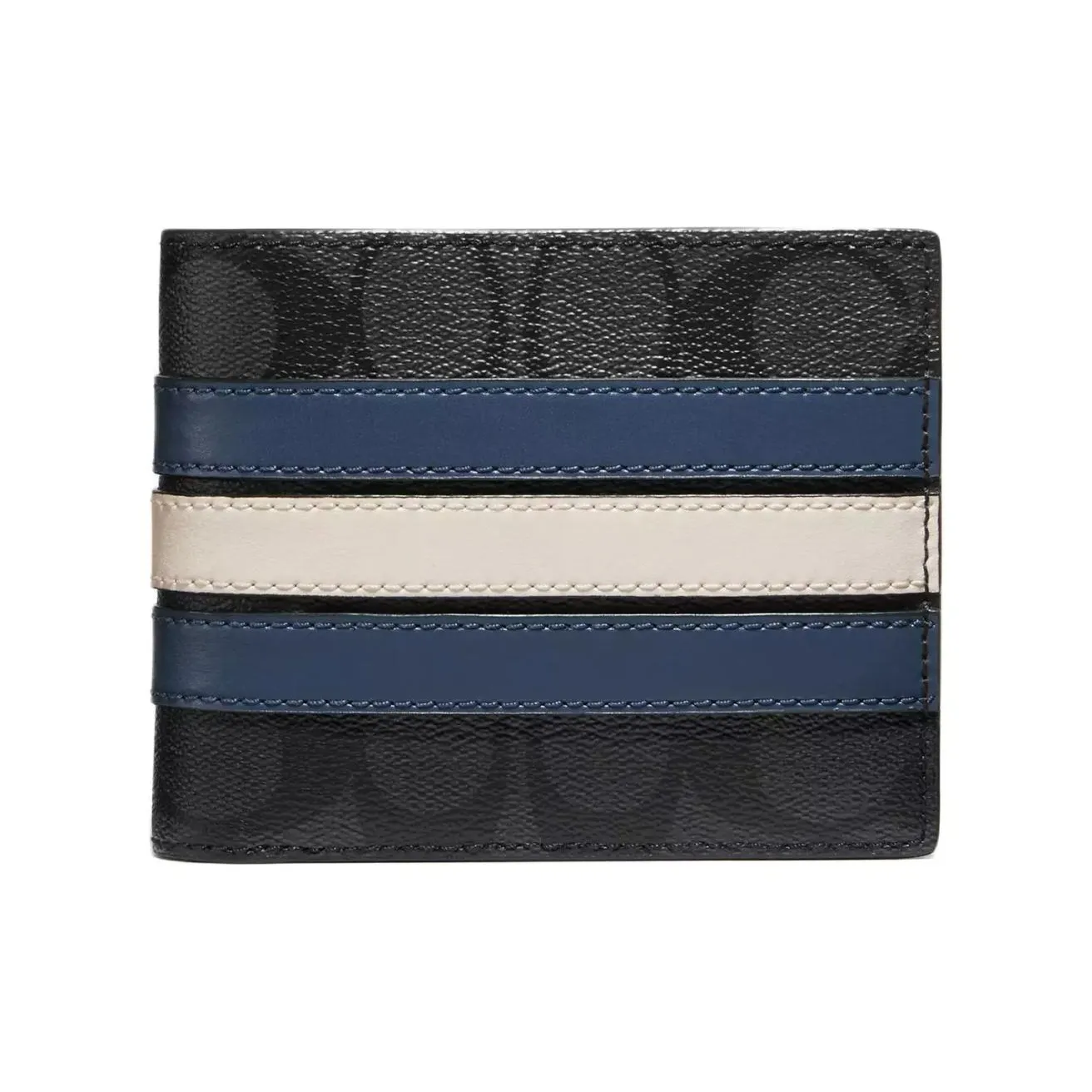 COACH 3 IN 1 Wallet Iconic Canvas Wallet Mini Men's Charcoal Gray & Denim Blue & Chalk White