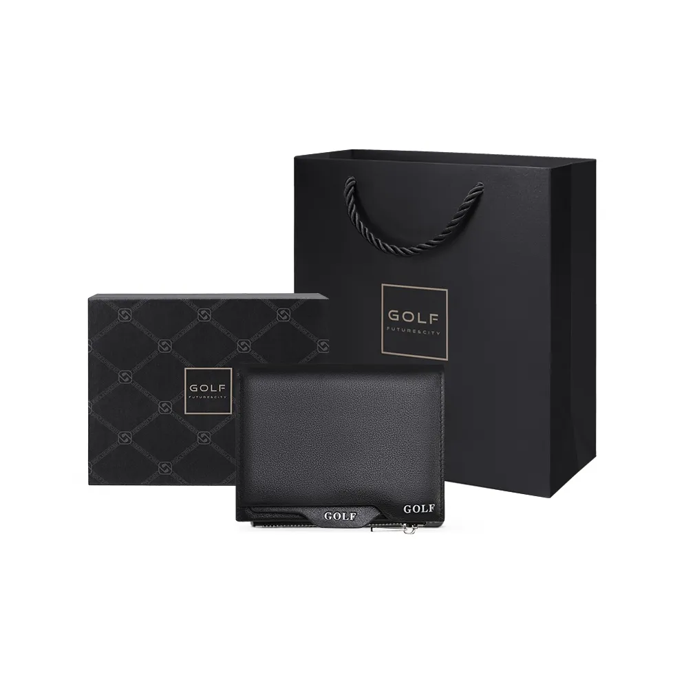 GOLF Top Grain Cow Leather Genuine Leather Speeding Certificate Bag Card Holder Wallet Small Size Men's Black