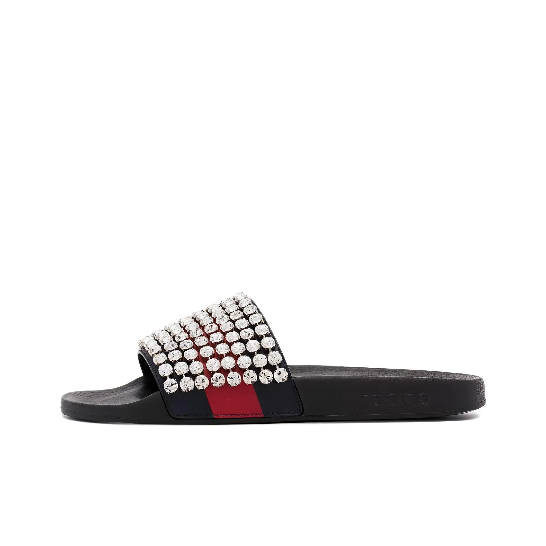 GUCCI Crystal Embellished Web Slide Black Blue Red Women's