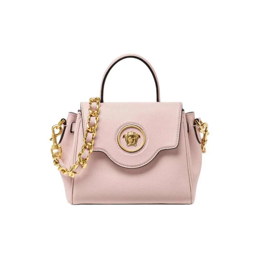 VERSACE La Medusa Cow Leather Shoulder Bag, Crossbody Bag, Handbag Trumpets Women's Light Pink Red