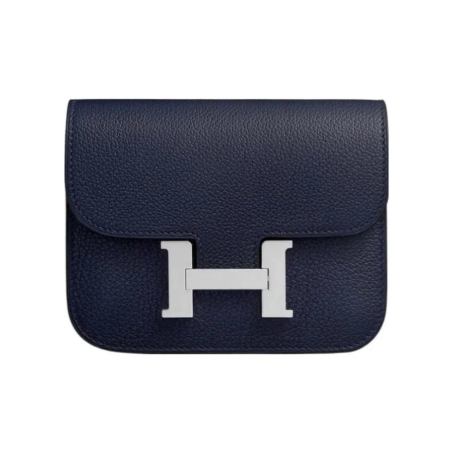 HERMES Constance Slim Evercolor Calfskin Wallets Card Holders Fanny Pack Regular Women
s 2Z Bleu Nuit Midnight Blue