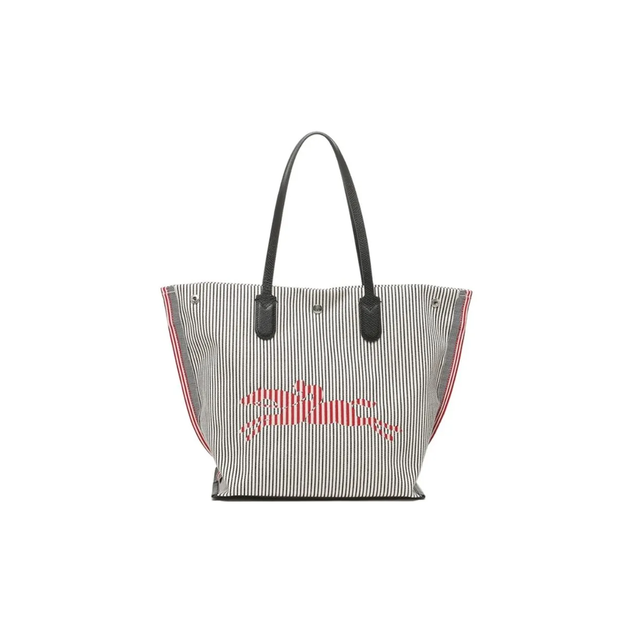 LONGCHAMP Cow Leather Tote Bag Shopping Bag Shoulder Bags Women's Marine Blue & Grey White Stripes