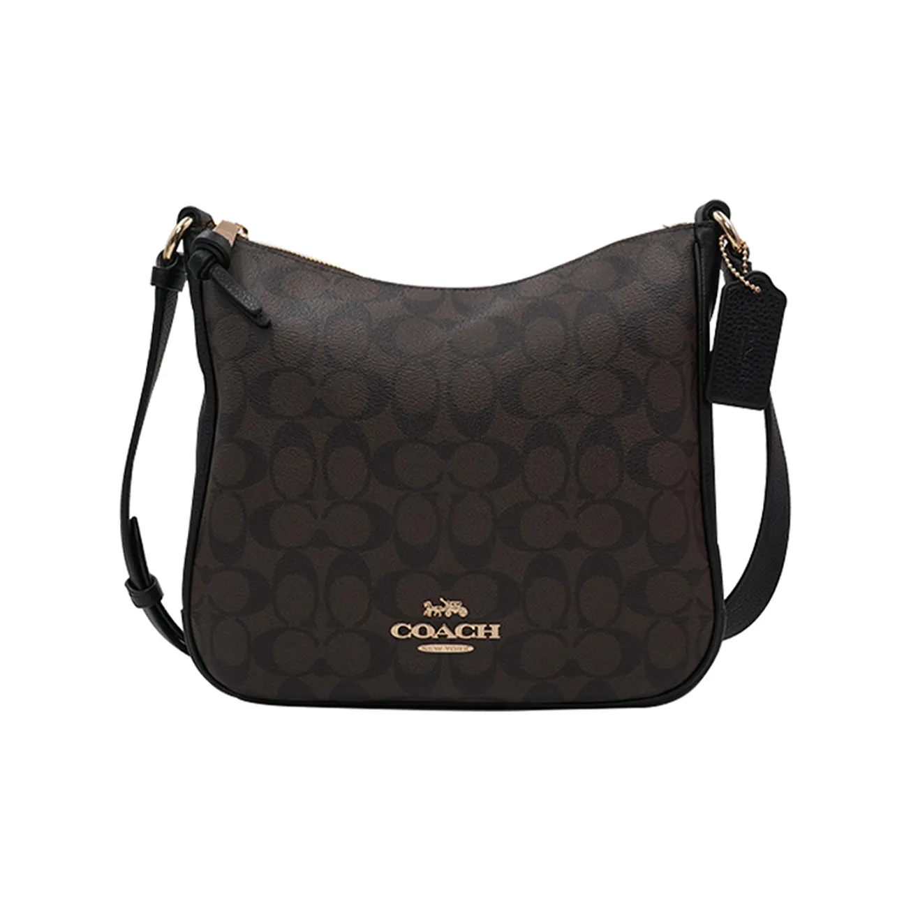 COACH Ellie Leather Shoulder Bag Medium Size Women's Dark Brown