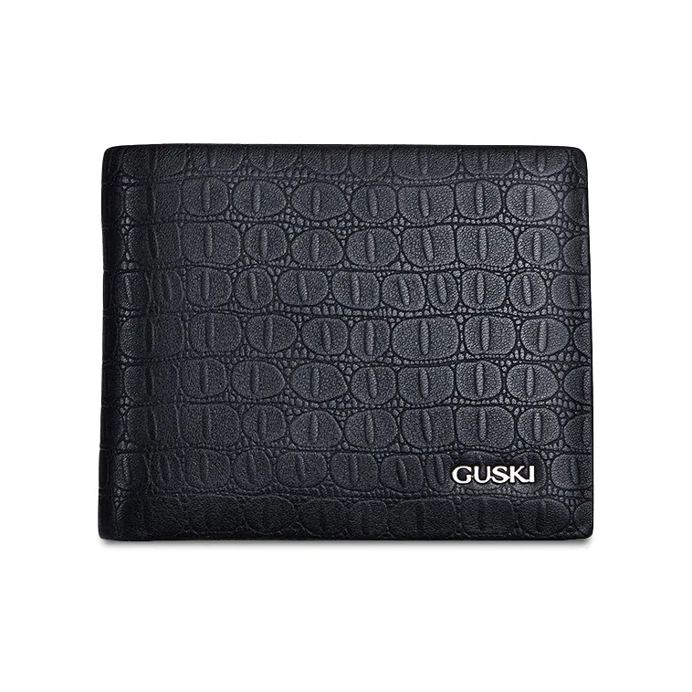 GUSKI Кошелек из крупнозернистой текстуры коровьей кожи мужской черный