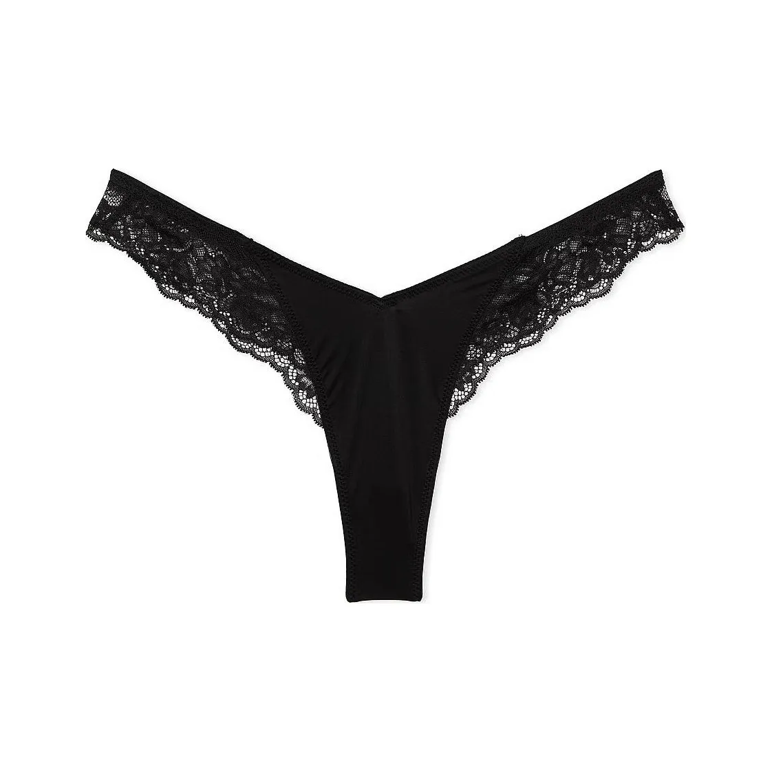 Victoria's Secret VERY SEXY Rose Lace Trim High LegThongPanty/Bk Underpants Women's 1 Pack Black