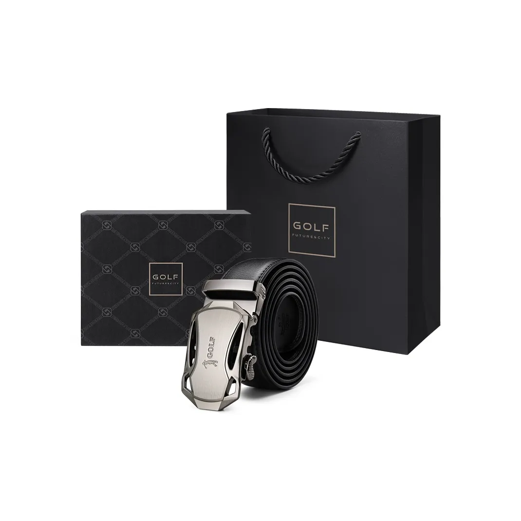 GOLF Cow Split Leather Automatic Buckle Belt Men's Black 3.5cm