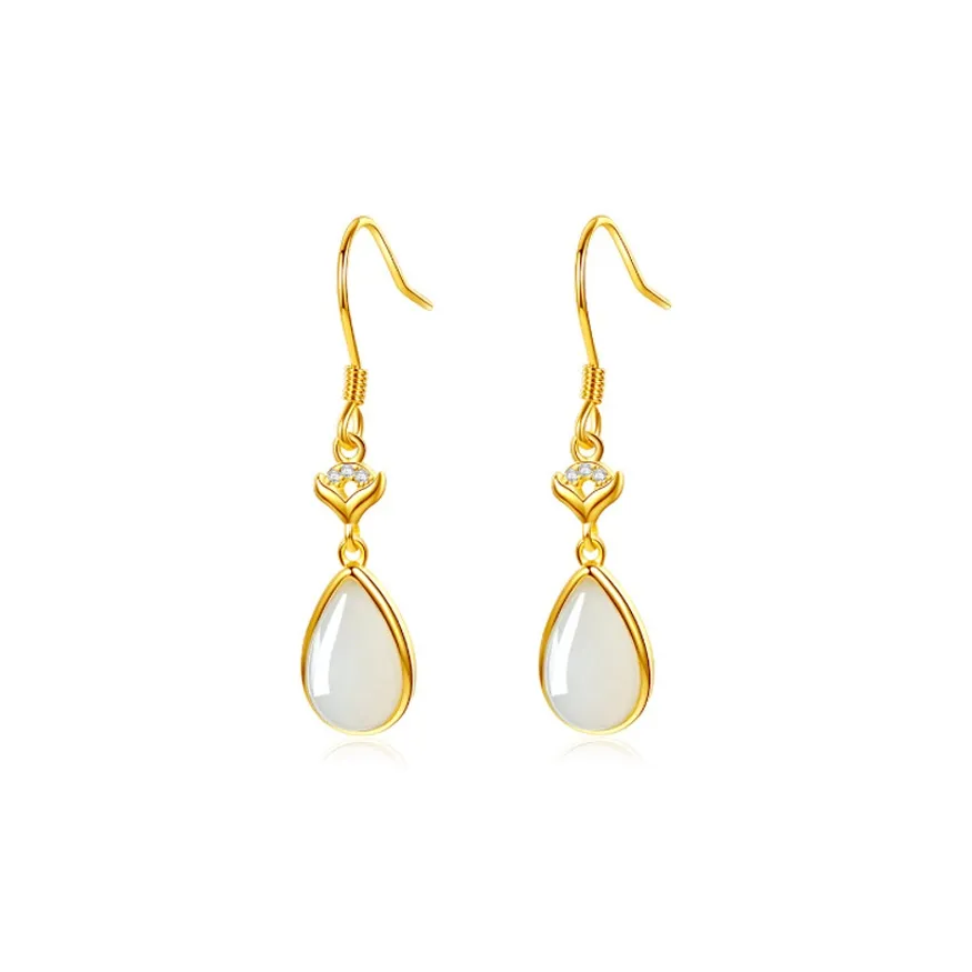Mom's Gift Hetian Jade Earrings Pale Greenish White Jade Women's