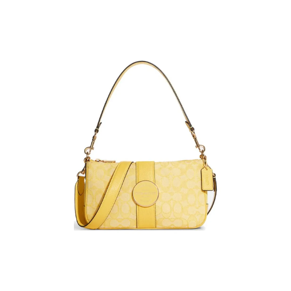 COACH Jacquard Fabric With Leather Shoulder Bag, Crossbody Bag Medium Size Women's Yellow Cream & Cardamom