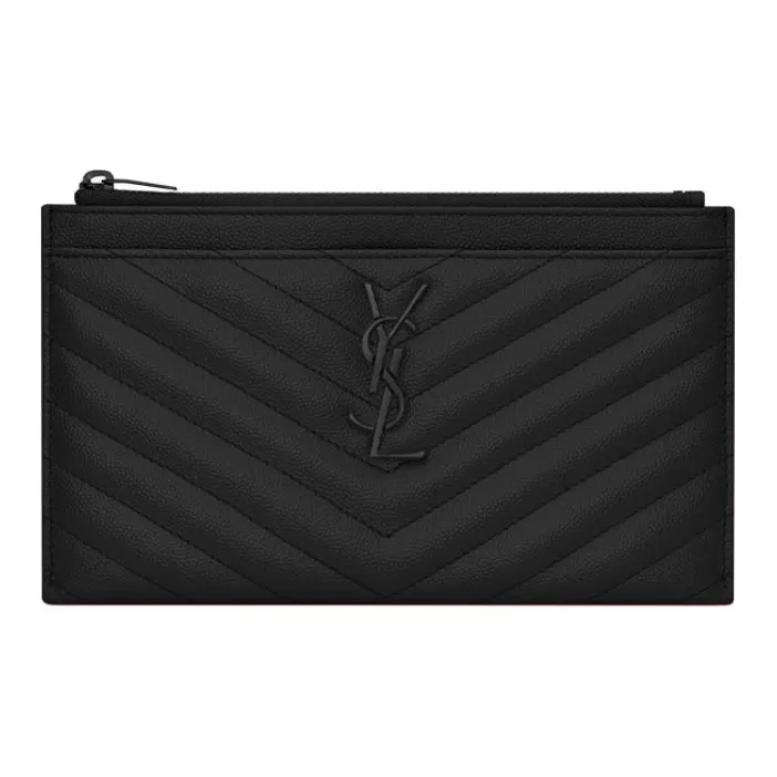 SAINT LAURENT Monogram Quilted Leather Clutch Wallet Women's Black