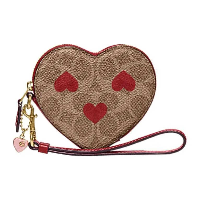 COACH Heart Artificial Leather Wrist Bags Clutches Mini Women's Brown