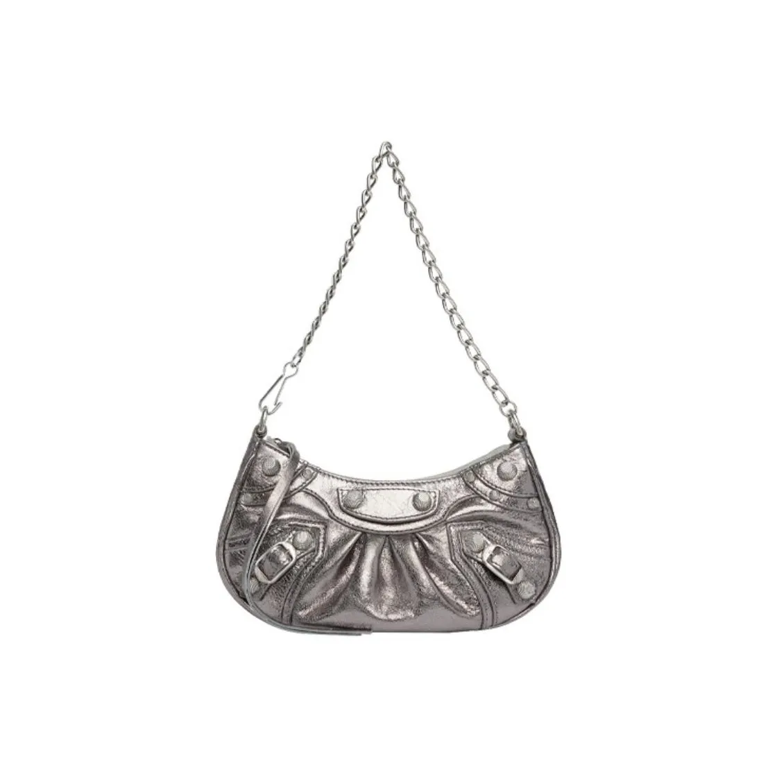 Balenciaga Cow Leather Biker Bag, Dumpling Bag, Crossbody Bag Mini Women's Silver