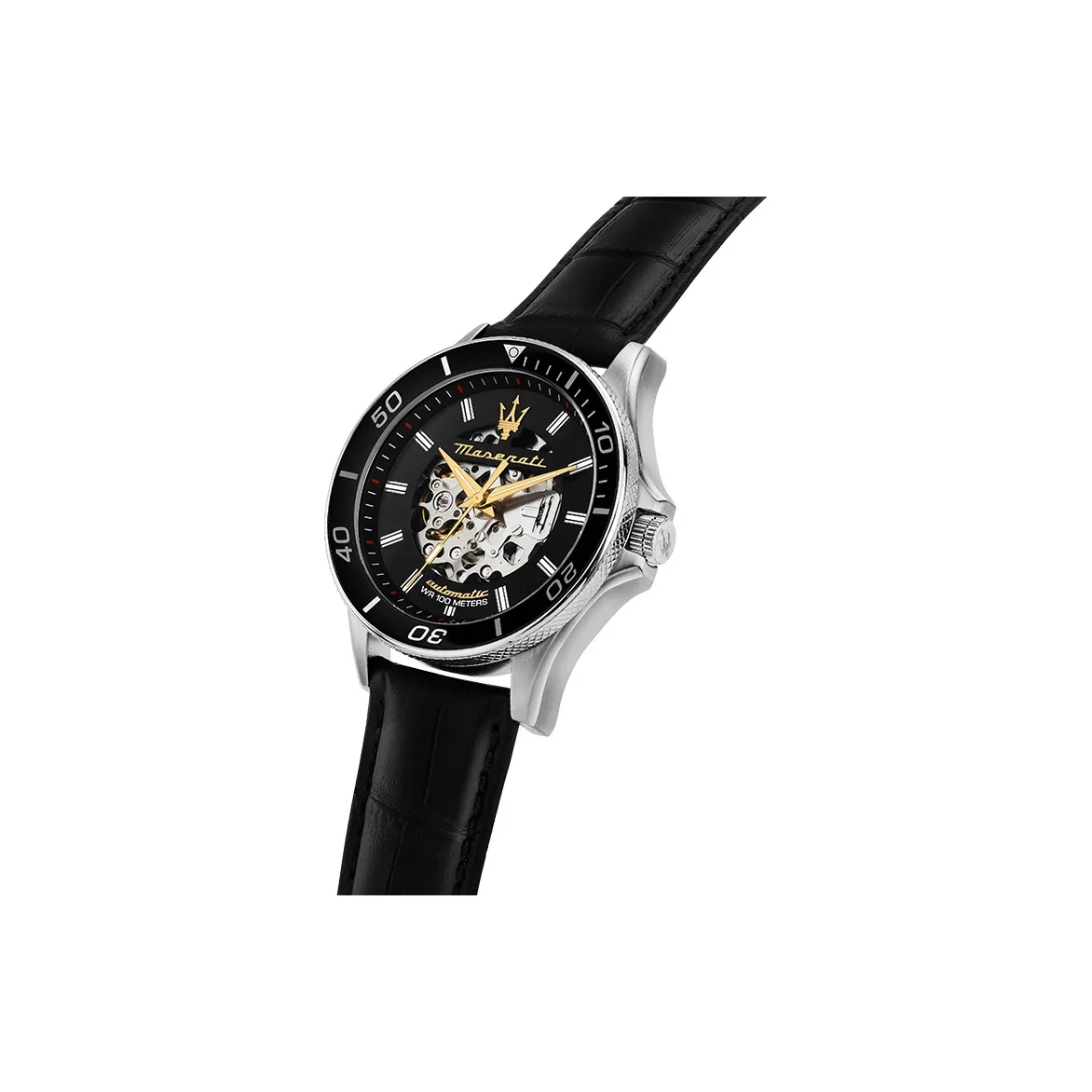 Maserati Мужские часы Механический механизм Кожаный ремешок Черный циферблат