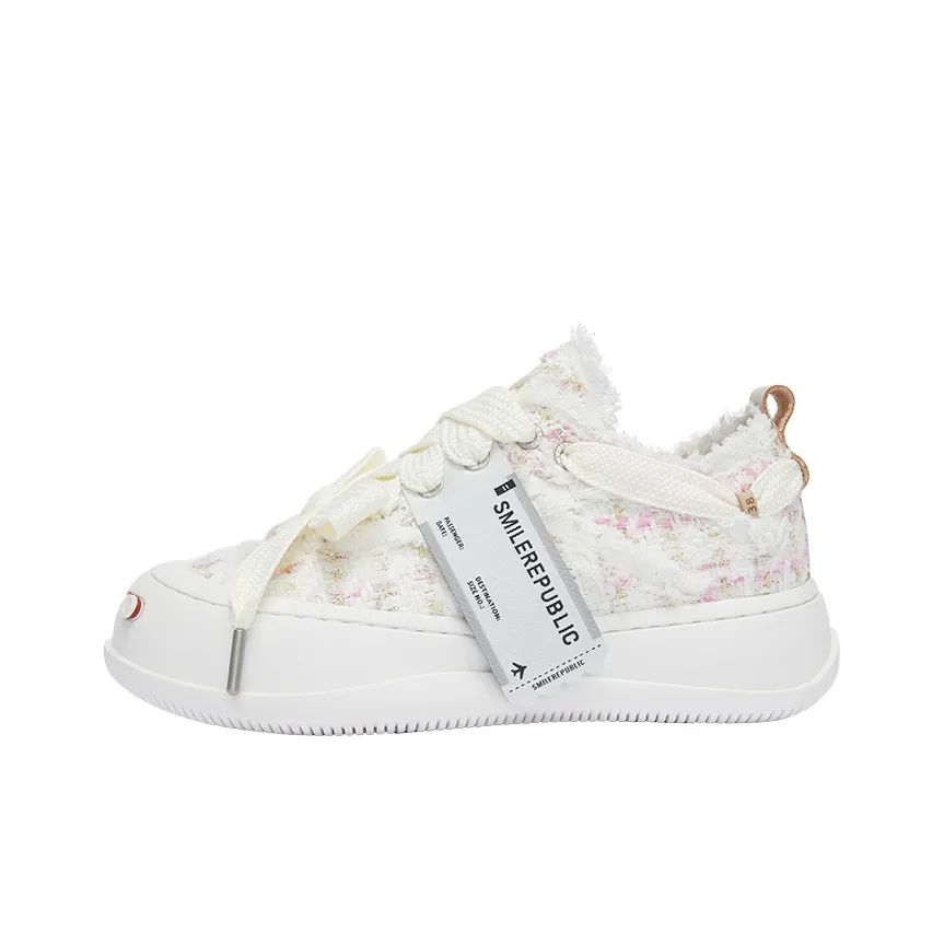 SMILEREPUBLIC PINK WHITE TWEED 'Chance Encounter' Height Increasing Low-Top Canvas Shoes Unisex Pink White