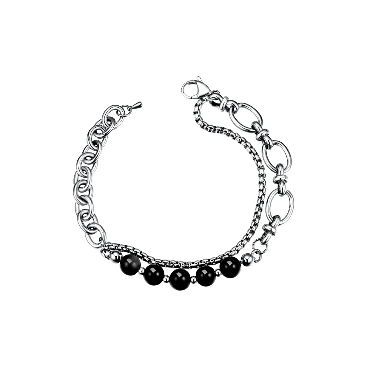 BYG Серебряный SHEEN Обсидиан Стекло Кошачий глаз Титановая сталь Браслеты Унисекс