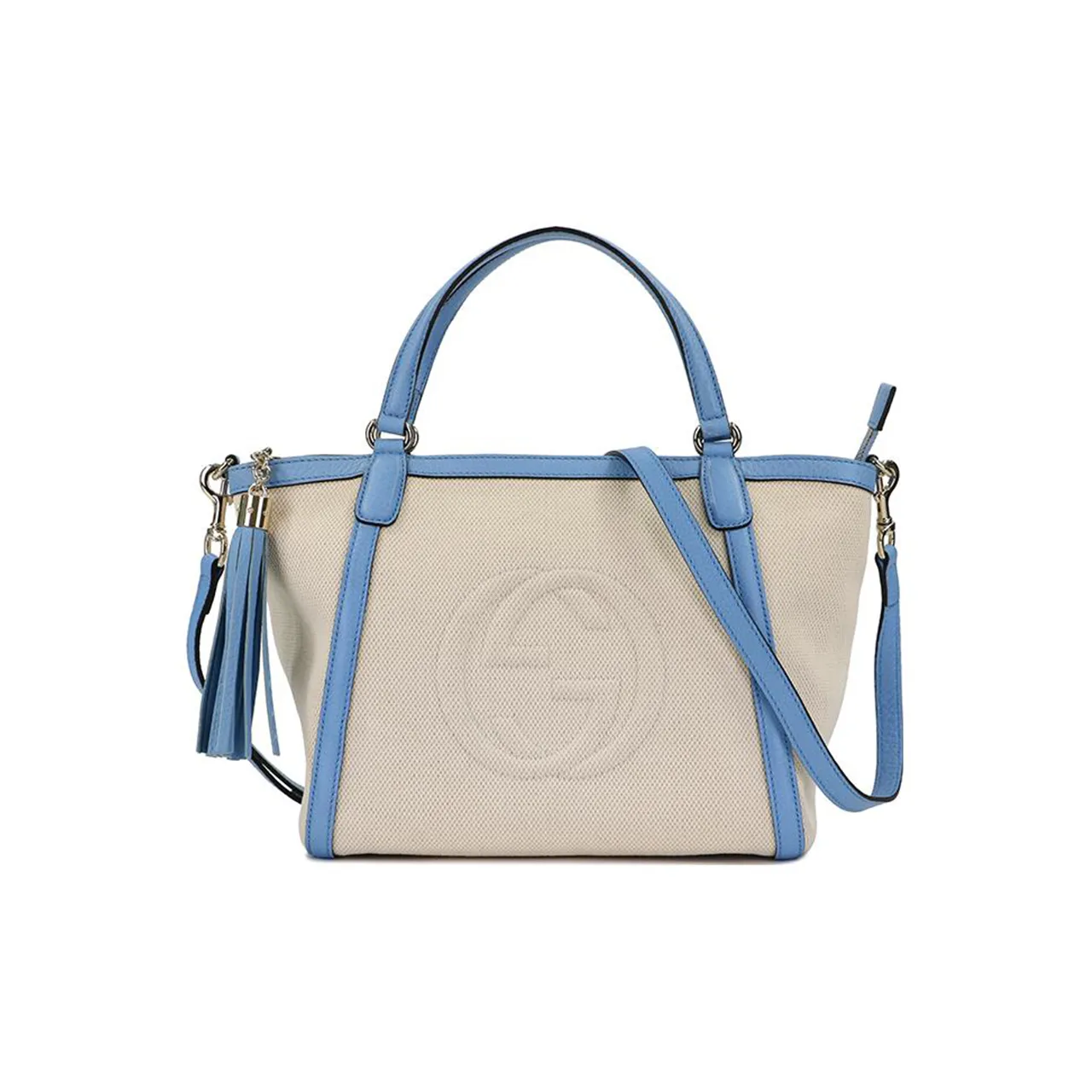 GUCCI Cotton With Leather Tote Bag, Shopping Bag, Shoulder Bag, Crossbody Bag, Handbag Regular Women's Beige/Blue