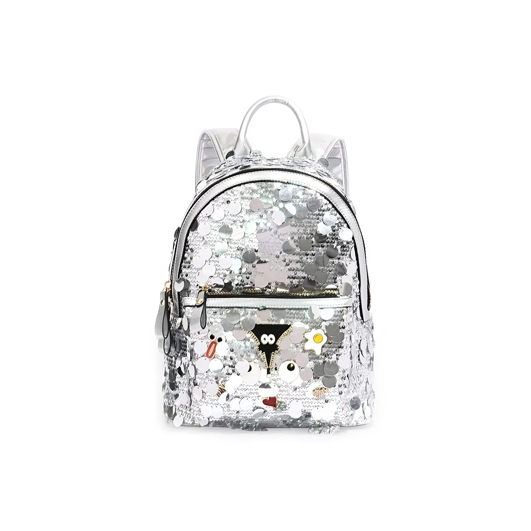 EYE THEME PU Backpack Tubas Women's Silver/Black