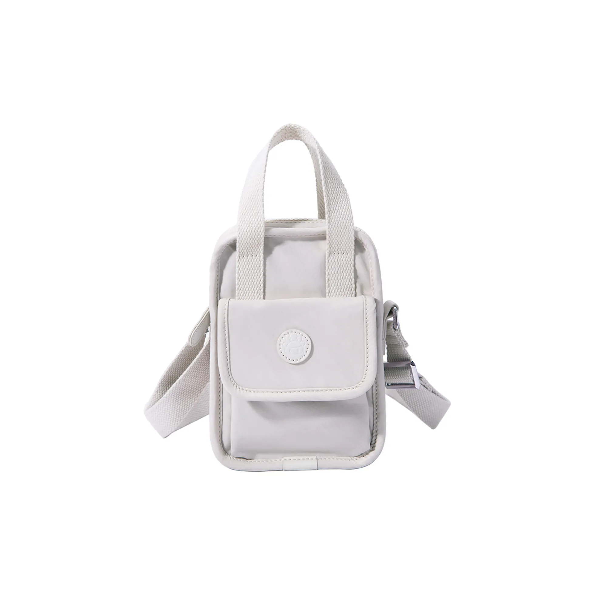 LEFF Water Repellent Nylon Fabric Fashion Niche Shoulder Bag Women's White Cap With Gray/Haze Blue/Classic Black