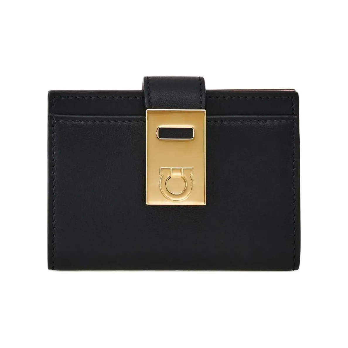 FERRAGAMO Calfskin Card Holder Women's Black & Nylon Pink
