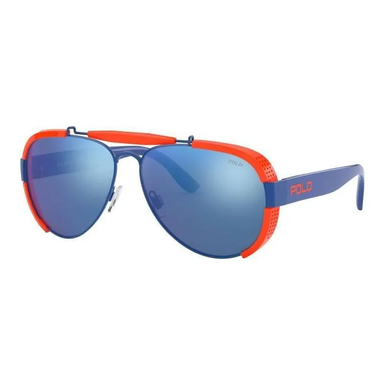 reflective round-frame sunglasses Aviator Sunglasses Men's Blue