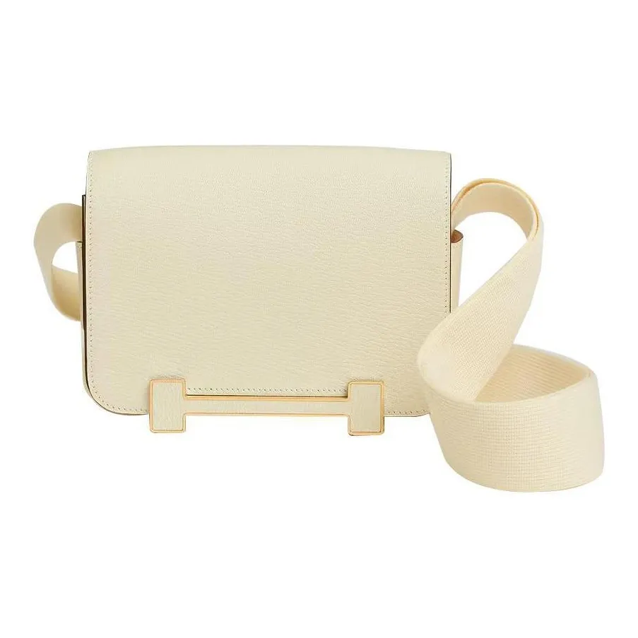 HERMES Geta Goatskin Wooden Sandal Bag Crossbody Bag Shoulder Bag Messenger Bag Women's Cream White