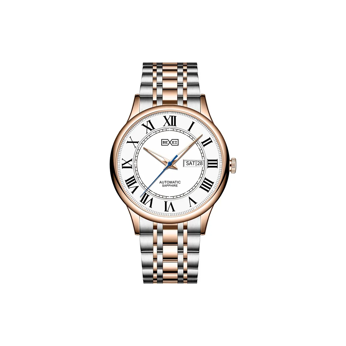 BEXEI Автоматический Механический Механизм Нержавеющая Сталь Ремешок Часы Мужские Белый Циферблат BX9259 GD