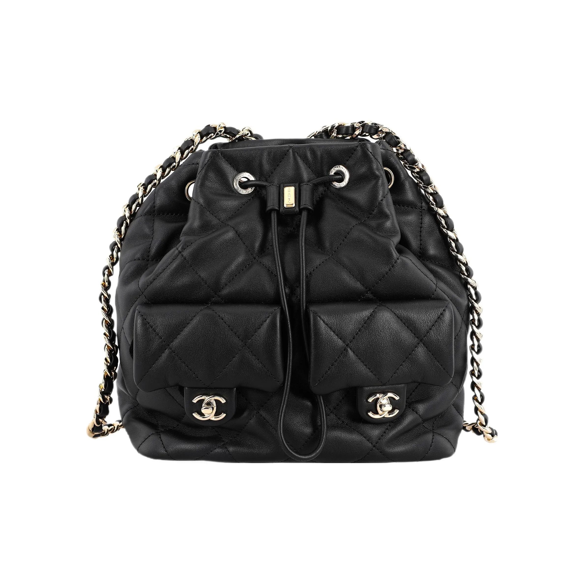 CHANEL Drawstring Two Pocket Backpack Black AS4342