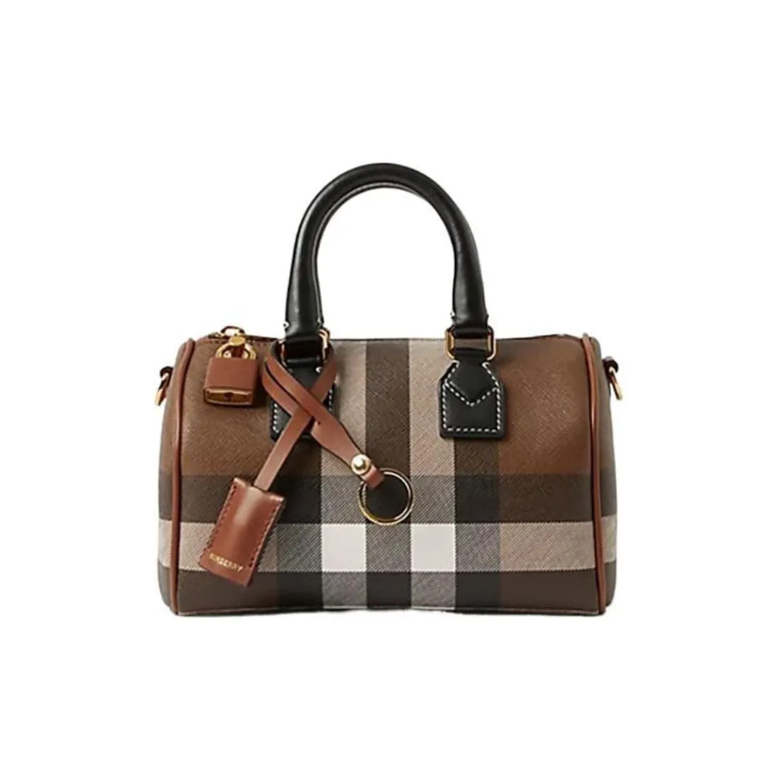 Burberry Cow Leather Bowling Bag Shoulder Bag Crossbody Bag Handbag Mini Women's Brown