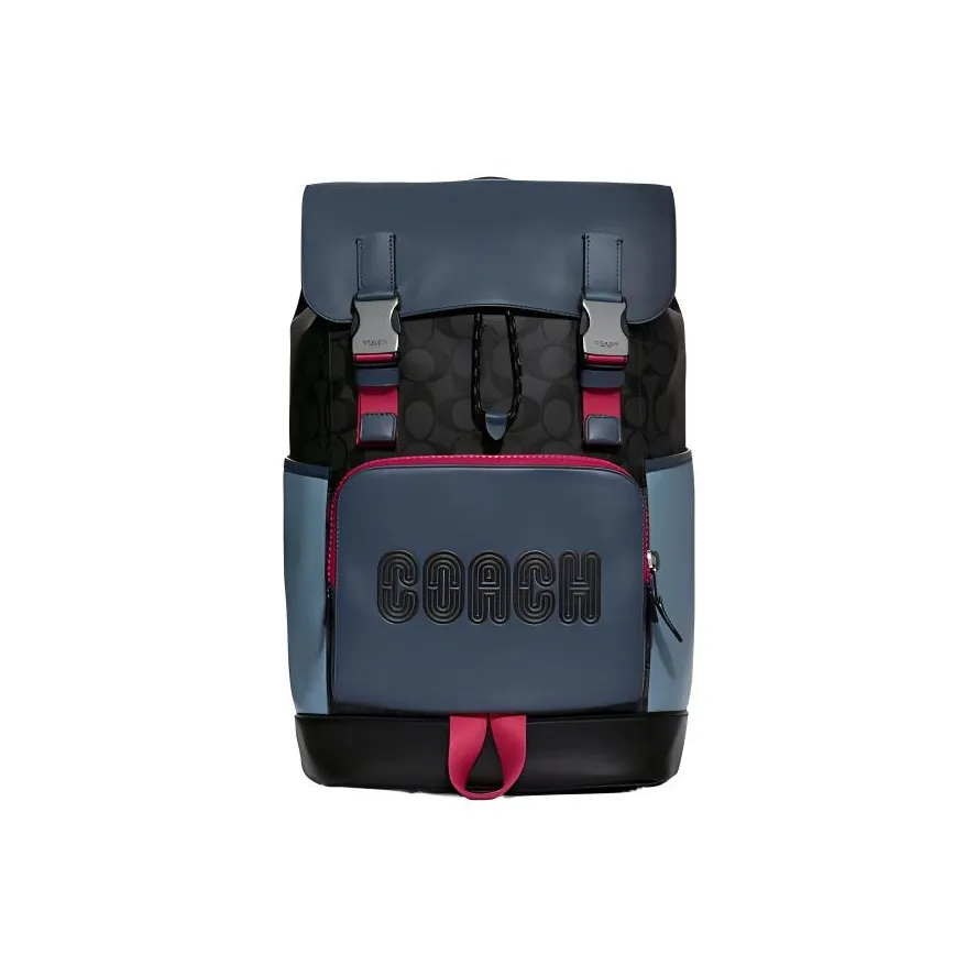 COACH Track Artificial Leather Laptop Bag Backpack Medium Size Men's Charcoal Gray & Blue Denim