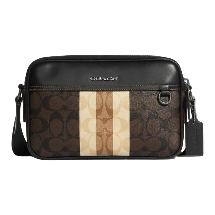 COACH Graham Canvas With Leather Camera Bag, Shoulder Bag Medium Size Men's Black & Dark Brown