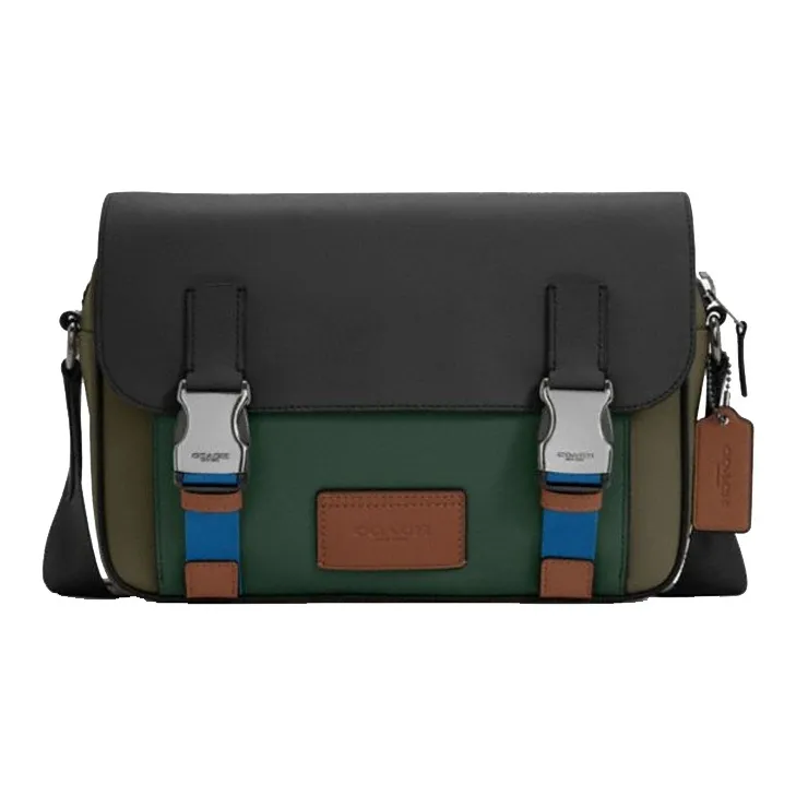 COACH Track Leather Messenger Bag, Shoulder Bag, Crossbody Bag Regular Men's Black & Jasper & Brown & Green