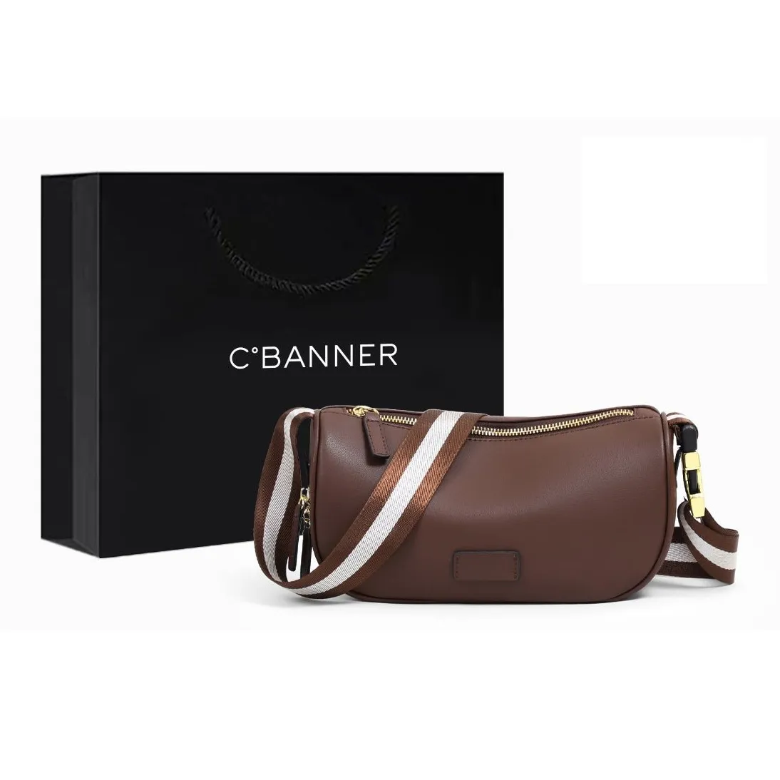 C°BANNER Split Cow Leather With Synthetic Leather Shoulder Bag, Crossbody Bag Regular Women's Chocolate