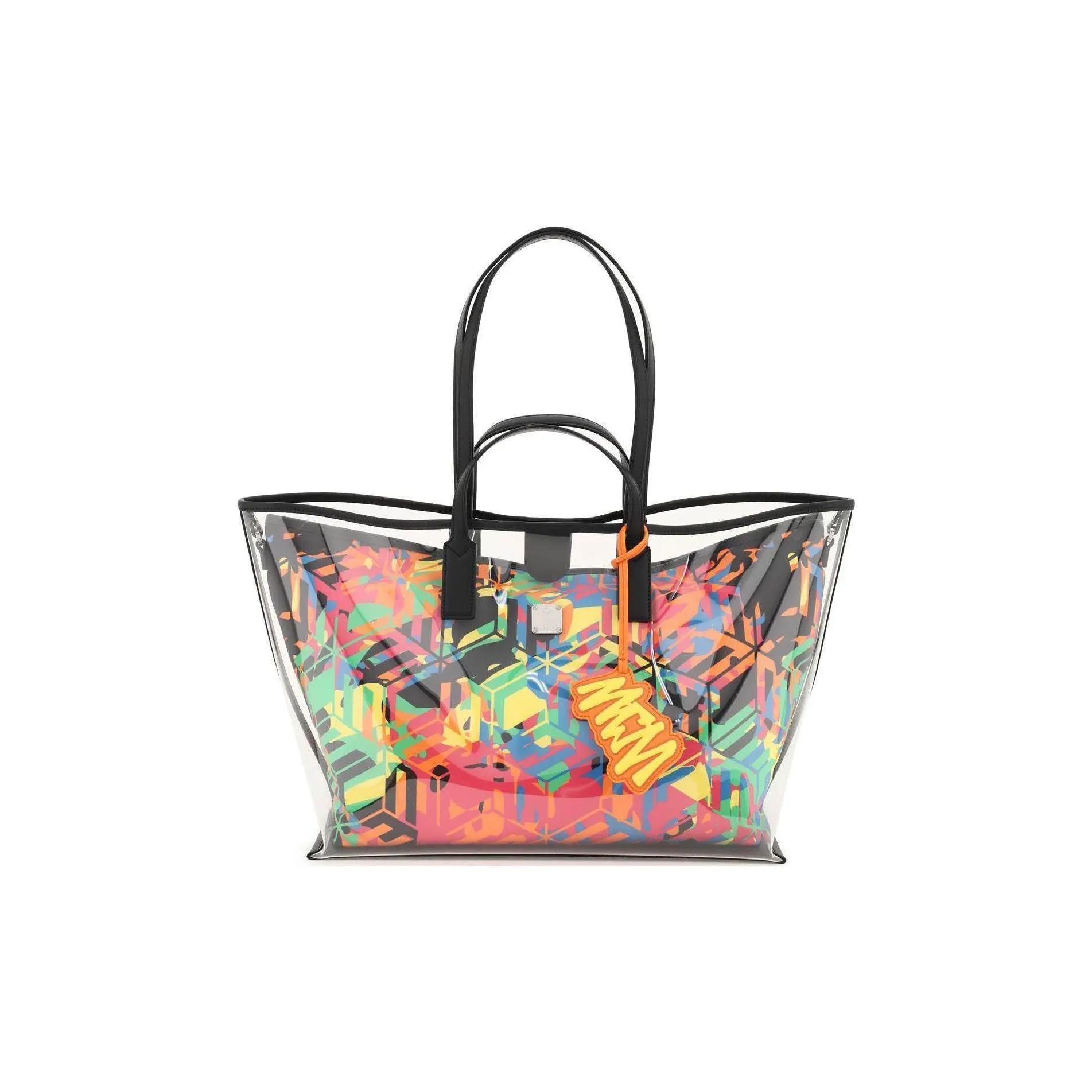 MCM Aren Nylon Tote Bag, Shopping Bag, Handbag, Shoulder Bag Medium Size Women's Transparent Multicolor