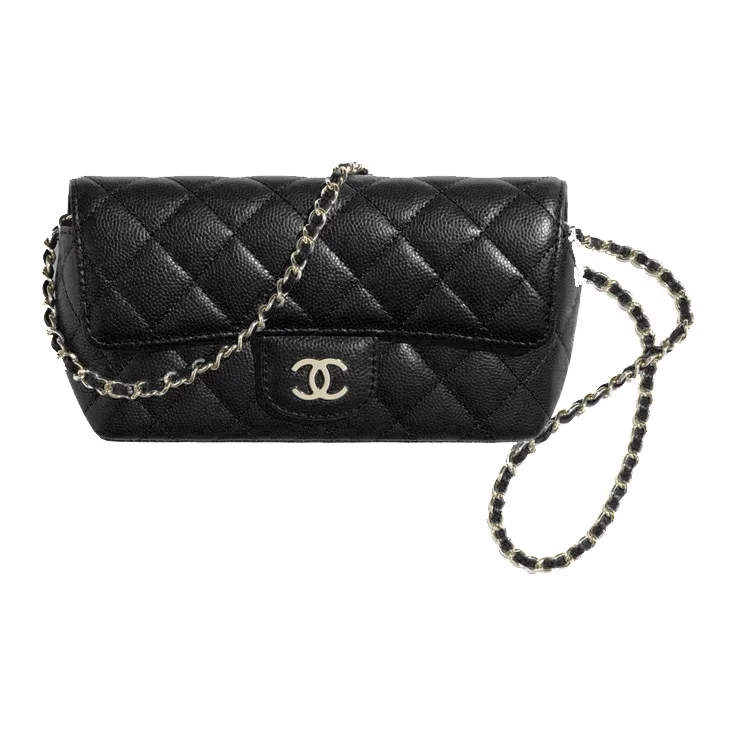 CHANEL Caviar Cow Leather Glass Storage Box Crossbody Bag Women's Black