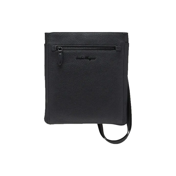 FERRAGAMO Cow Leather Messenger Bag, Shoulder Bag, Crossbody Bag Regular Men's Black