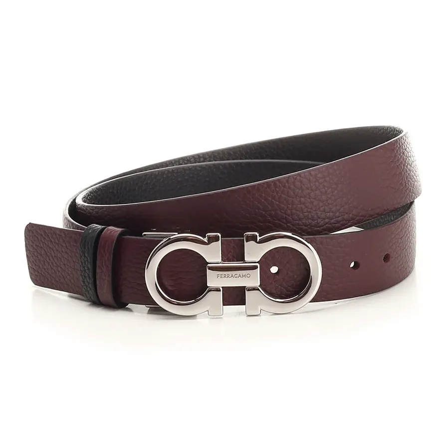 FERRAGAMO Two Tone Design, Smooth Buckle Leather Belts Women's Brown Width 2CM