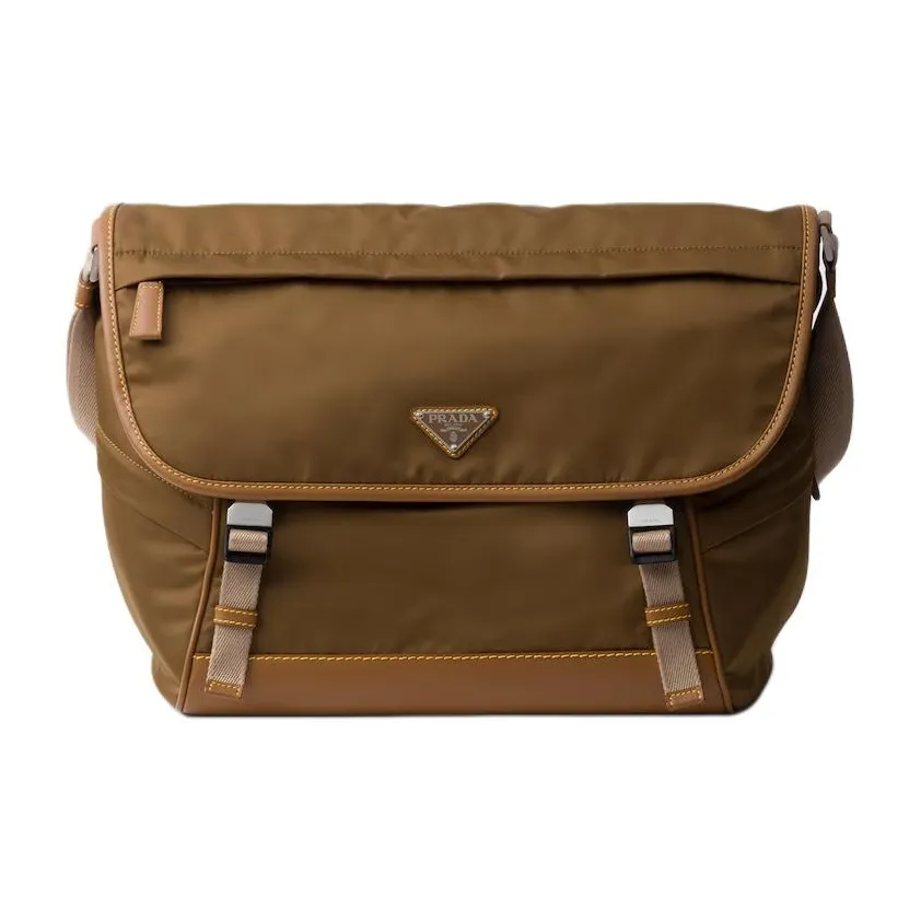 PRADA Recycled Nylon With Leather Crossbody Bag, Shoulder Bag Men's Cork Beige