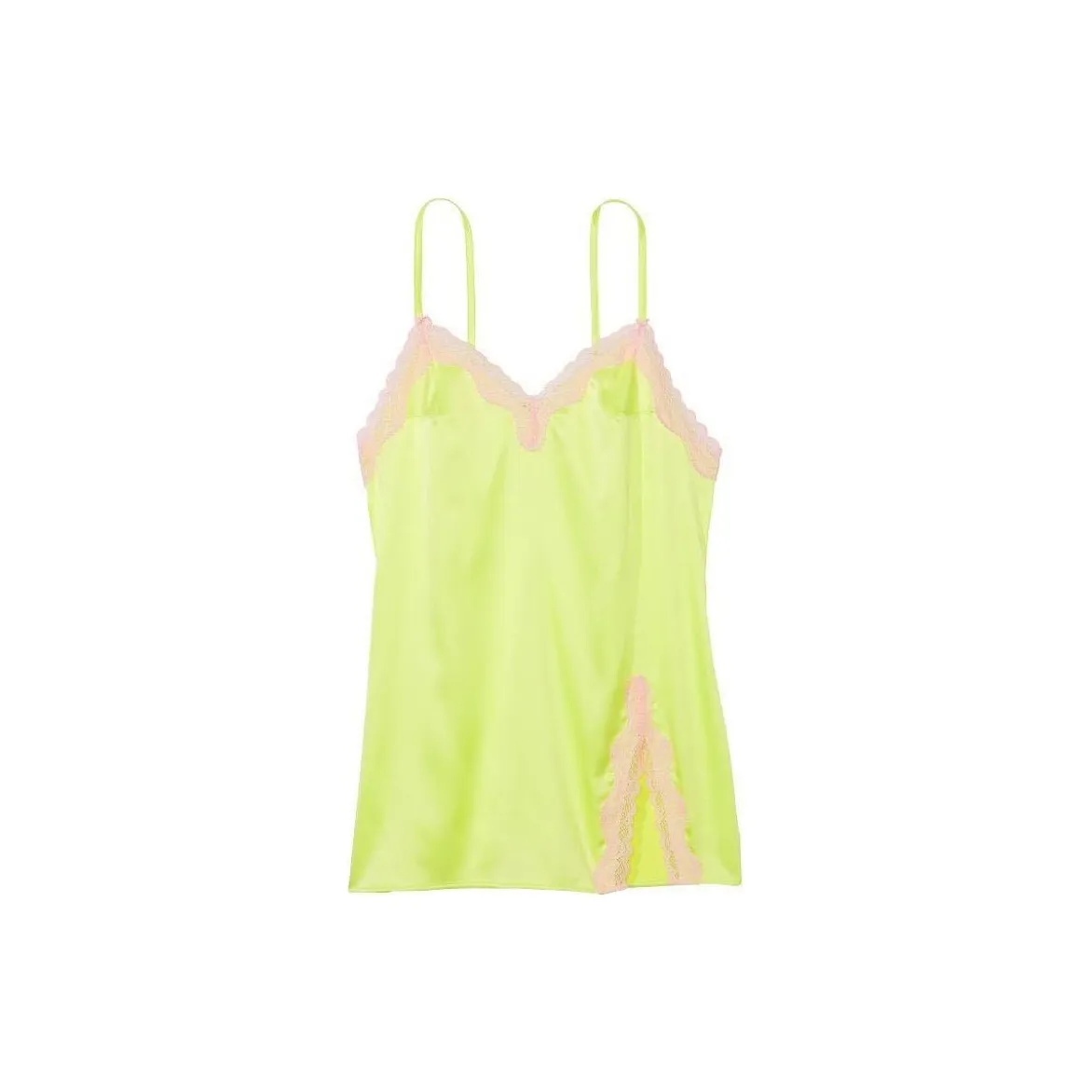 Victoria's Secret Tease Satin Lace Trim Mini Slip Nightgown Women's Buddha Hand Lemon Yellow